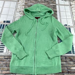 Women's Royal Testimony Green Cotton Blend Casual Zip Up Hooded Sweater (M) O02
